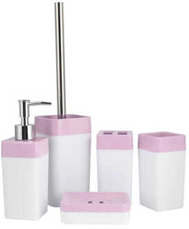 5 Stks/set Badkamer Accessoires Set Plastic Tandenborstelhouder Spoelen Cup Zeepbakje Zeepdispenser Fles Toiletborstelhouder Roze