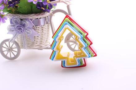 5 stks/set Fondant Cake Cookie Cutter Mold Kleurrijke Plastic Biscuit Mallen Fruit Cutter Mooie Vorm Bakken keuken Accessoires Christmas tree