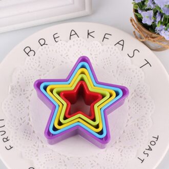 5 stks/set Fondant Cake Cookie Cutter Mold Kleurrijke Plastic Biscuit Mallen Fruit Cutter Mooie Vorm Bakken keuken Accessoires Five-pointed ster