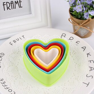 5 stks/set Fondant Cake Cookie Cutter Mold Kleurrijke Plastic Biscuit Mallen Fruit Cutter Mooie Vorm Bakken keuken Accessoires Love hart-vormig