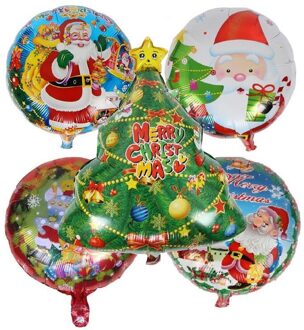 5 stks/set Kerstboom Folie Ballonnen Vrolijk Kerstfeest Decoratie Ornamenten Helium Ballon Cartoon Opblaasbare Bal Feestartikelen 5stk-2