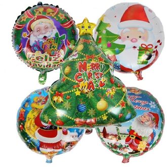 5 stks/set Kerstboom Folie Ballonnen Vrolijk Kerstfeest Decoratie Ornamenten Helium Ballon Cartoon Opblaasbare Bal Feestartikelen 5stk-4