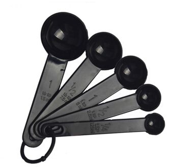 5 Stks/set Keuken Maatlepel Theelepel Siliconen Meten Pollepel Met Schaal Keuken Koken Bakken Tool Keuken Accessoires zwart