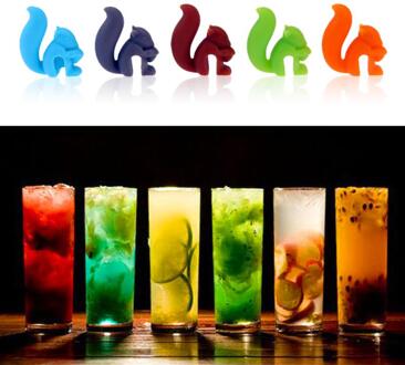 5 Stks/set Leuke Eekhoorn Wijnglas Labels Siliconen Thee Mok Cup Markers Set Drinken Label Bril Marker Feestartikelen