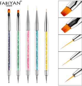 5 Stks/set Nail Art Dubbele Hoofd Schilderij Tekening Liner Platte Puntjes Brush Pen Pailletten Acryl Uv Gel Polish Tips Manicure gereedschap
