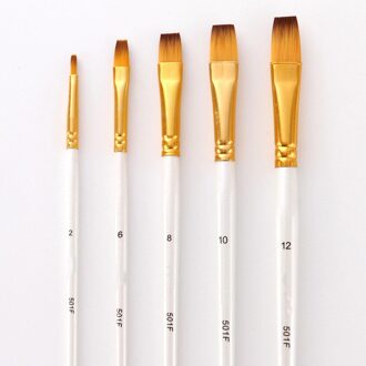 5 Stks/set Nylon Aquarel Penselen Set Gouden Buis Wit Staaf Wees Platte Kop Penselen Art Supplies