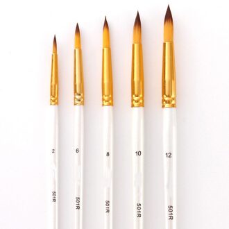 5 Stks/set Nylon Aquarel Penselen Set Gouden Buis Wit Staaf Wees Platte Kop Penselen Art Supplies