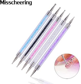 5 Stks/set Professionele 2 Manieren Acryl Nail Art Care Tips Crystal Schilderen Puntjes Pennen Manicure Pen Dot Nagels Beauty Tools