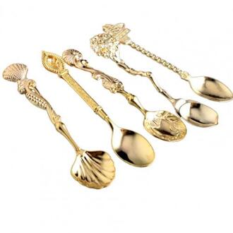 5 Stks/set Thee Koffie Mengen Lepel Koffie Scoop Antieke Sierlijke Vorm Legering Koninklijke Stijl Theelepels Tafel Lepel Voor Thuis gouden
