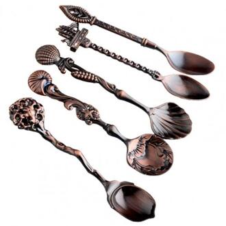 5 Stks/set Thee Koffie Mengen Lepel Koffie Scoop Antieke Sierlijke Vorm Legering Koninklijke Stijl Theelepels Tafel Lepel Voor Thuis rood bronzen