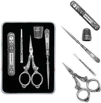 5 Stks/set Vintage Borduurwerk Schaar Naaien Vingerhoed Naald Case Handwerken Gereedschap