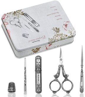 5 Stks/set Vintage Retro Schaar Naaien Set + Naald Opslag Buis + Priem + Naald Draad + Vingerhoed Retro Naaien schaar Naaien Tool