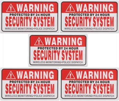 5 Stks/set Waarschuwing Beschermd Door 24 Uur Beveiligingssysteem Stickers Saftey Alarm Borden Decal Waarschuwing Mark Business 9*5cm Auto Styling