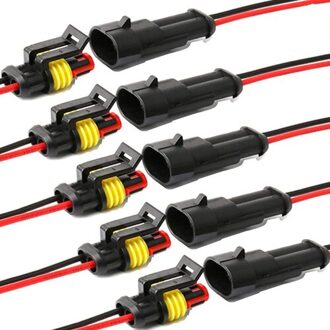 5 Stuks 2 Pin Way 16 Awg Auto Waterdichte Connector Draad 1.5Mm Serie Terminal Connector Zwart Voor Auto Vrachtwagen draad Aansluitingen