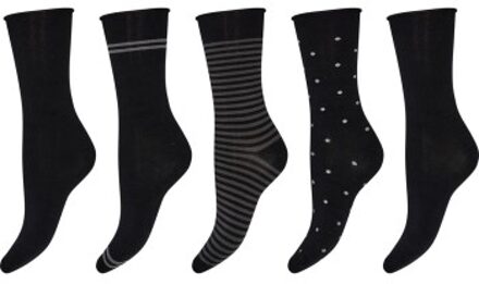 5 stuks Bamboo Ankle Socks Zwart,Versch.kleure/Patroon,Wit - Strl 37/41