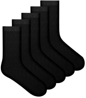 5 stuks Bamboo Solid Crew No Logo Socks Zwart - Maat 41/46