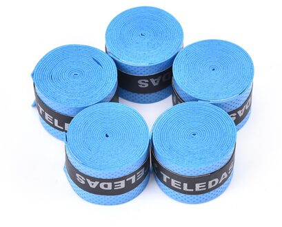 5 Stuks Geperforeerde Plakkerig Gevoel Tennis Rackets Grips Wraps Rackets Grips Met Hand Lijm, Squash Overgrips, Vissen Grip Blauw