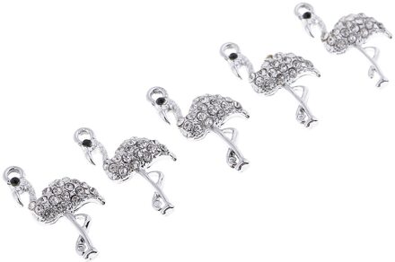 5 Stuks Legering Kristal Flamingo Hangers Diy Sieraden Maken Charms Bevindingen