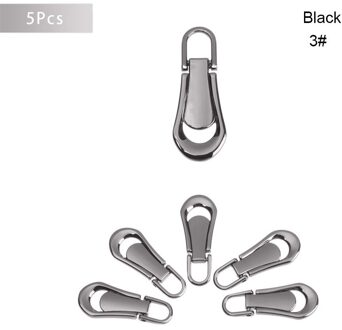 5 Stuks Metalen Rits Hoofd Afneembare Zip Puller Rits Reparatie Kits Handgemaakte Craft Quilten Kleding Tassen Naaibenodigdheden 3 #5 # type 3 zwart