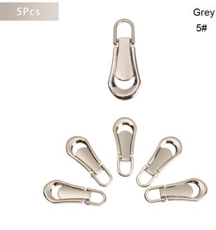 5 Stuks Metalen Rits Hoofd Afneembare Zip Puller Rits Reparatie Kits Handgemaakte Craft Quilten Kleding Tassen Naaibenodigdheden 3 #5 # type 5 grijs