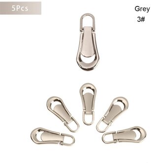 5 Stuks Metalen Rits Hoofd Universele Kit Vervanging Voor Gebroken/Wearable Sliders Instant Reparatie Rits Diy Kleding Zakken Levert 3.2 x1.3cm-grijs