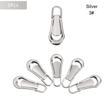 5 Stuks Metalen Rits Hoofd Universele Kit Vervanging Voor Gebroken/Wearable Sliders Instant Reparatie Rits Diy Kleding Zakken Levert 3.2 x1.3cm-zilver