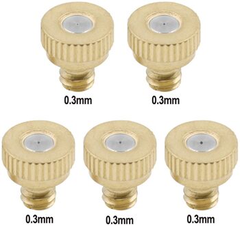 5 Stuks Schroefdraad Messing Verneveling Nozzle 0.1-0.5Mm Orifice Water Mister Onderdelen Fog Nozzle Voor Patio Vernevelaars outdoor Cooling #30 0.3mm