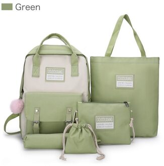 5 Stuks Set Hoge Schooltassen Voor Tienermeisjes Canvas Rugzak Vrouwen Bookbags Tiener Student Schooltas Bolsas Escolar groen