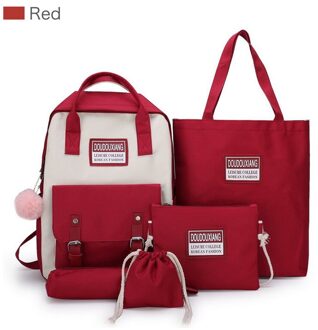 5 Stuks Set Hoge Schooltassen Voor Tienermeisjes Canvas Rugzak Vrouwen Bookbags Tiener Student Schooltas Bolsas Escolar rood