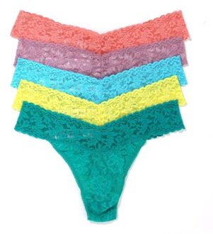 5 stuks Signature Lace Original Rise Thongs Versch.kleure/Patroon,Zwart,Roze - One Size