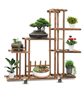5 Tiers Wooden Flower Rack Plant Stand Multi Flower Stand Shelves Bonsai Display Shelf Yard Garden Patio Balcony Flower Stands