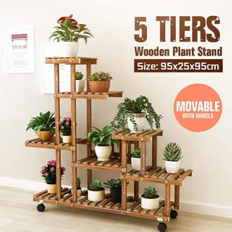 5 Tiers Wooden Flower Rack Plant Stand Multi Flower Stand Shelves Bonsai Display Shelf Yard Garden Patio Balcony Flower Stands