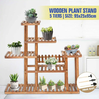 5 Tiers Wooden Flower Rack Plant Stand Multi Flower Stand Shelves Bonsai Display Shelf Yard Garden Patio Balcony Flower Stands