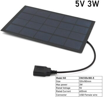 5 V 2W 3W 4W 7W Output Usb Zonnecel Outdoor 18650 Batterij Oplader Usb Vrouwelijke poort 5 V Laadregelaar Zonnepaneel 5V 3W