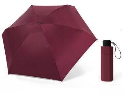 5-vouwen 6 Ribben Mini Draagbare Zon & Regen Lichtgewicht Paraplu Pocket Compact Parasol Outdoor Reizen Paraplu voor Kids volwassenen Bordeauxrood