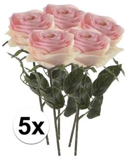 5 x Kunstbloemen steelbloem licht roze roos Simone 45 cm - Kunstbloemen