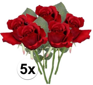 5 x Kunstbloemen steelbloem rode roos 30 cm - Kunstbloemen Rood