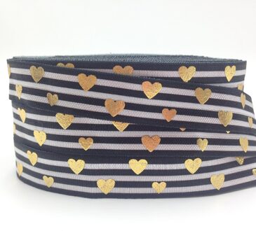 5 Yards 16mm Streep en Gouden Hart vouw over elastische Handgemaakte Accessoires DIY elastische band foe