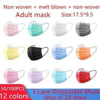 50/100 Pcs Pink Blue Blak Disposable Protectiv Masks Non-woven 3-layer Face Mask Breathable Disposable Earband Adult Mouth Mask