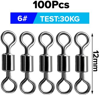 50/100 Pcs Vissen Wartels Kogellager Rolling Swivel Solid Ring Vissen Karabijnhaken Haak Connector Snap Pin Karper Visgerei Set 100 stk Swivels(6)