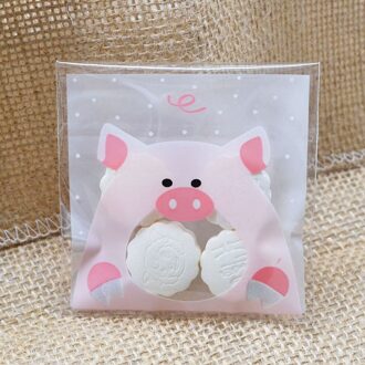 50/100Pcs 7X7Cm Kleine Plastic Zakken Leuke Cartoon Varken Candy Bag Wedding Bag Self-Lijm Baby Shower Verjaardag Feestartikelen 100stk