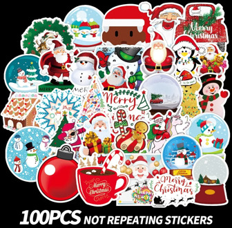 50/100pcs Christmas Trees Stickers Kawaii Santa Claus Stickers Adhesive Cute Stickers Decor Scrapbooking Diary Albums Papeterie