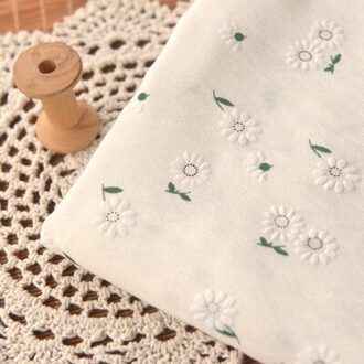 50*145Cm Wit Daisy Bloem Getuft Linnen Zijde Zomer Jurk Shirt Lange Cheongsam Kleding Handgemaakte Diy Stof