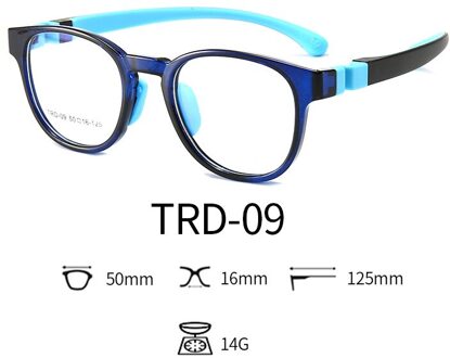 50-16-125 TR90 Siliconen Ronde Kids Flexibele Dioptrie Brillen Anti Blauw Licht Kind Recept Brilmontuur Jongen meisje C3 blauw zwart