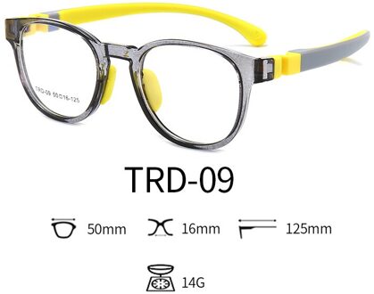 50-16-125 TR90 Siliconen Ronde Kids Flexibele Dioptrie Brillen Anti Blauw Licht Kind Recept Brilmontuur Jongen meisje C4 grijs geel