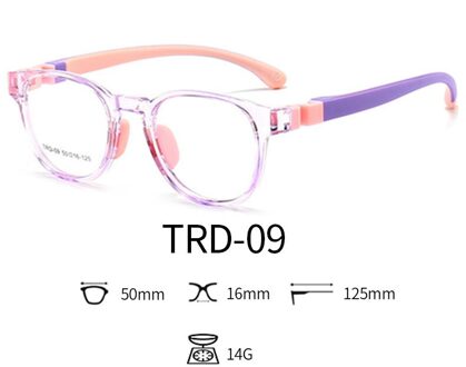 50-16-125 TR90 Siliconen Ronde Kids Flexibele Dioptrie Brillen Anti Blauw Licht Kind Recept Brilmontuur Jongen meisje C5 doorzichtig paars