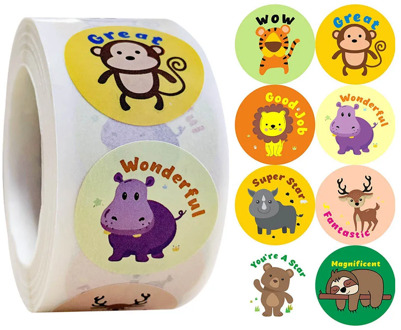50-500pcs creative animals stickers 1inch labels reward sticker for school teacher kids smiley stationery sticker