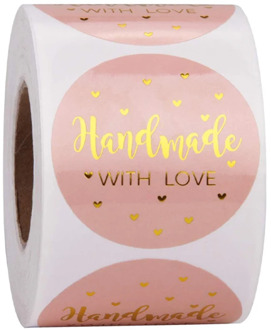 50-500pcs Handmade With Love Kraft Paper Stickers 25mm Round Adhesive Labels Baking wedding decoration party decoration Sticker