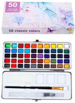 50 72 90 Kleuren Draagbare Effen Aquarel Verf Set Schilderen Fluorescerende Kleur Metallic Kleur 50 kleuren