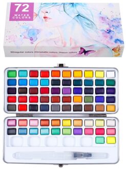 50 72 90 Kleuren Draagbare Effen Aquarel Verf Set Schilderen Fluorescerende Kleur Metallic Kleur 72kleuren